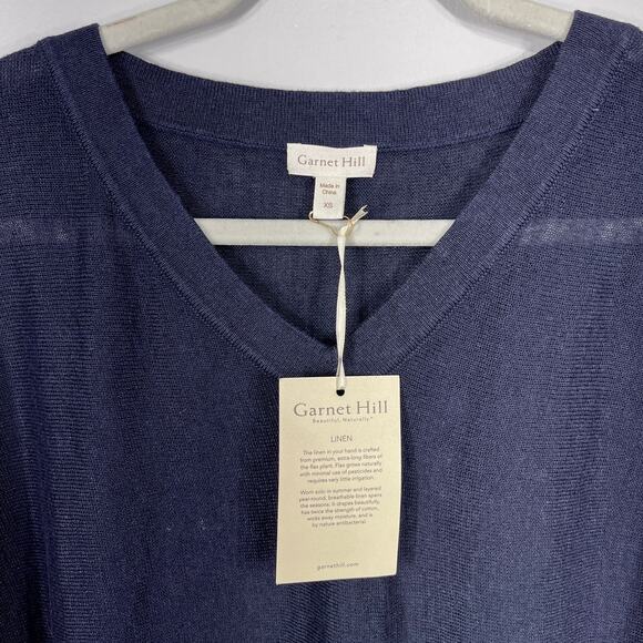 Garnet Hill Linen Oversized V-Neck Sweater Blue XS Nwt - Picture 5 of 9